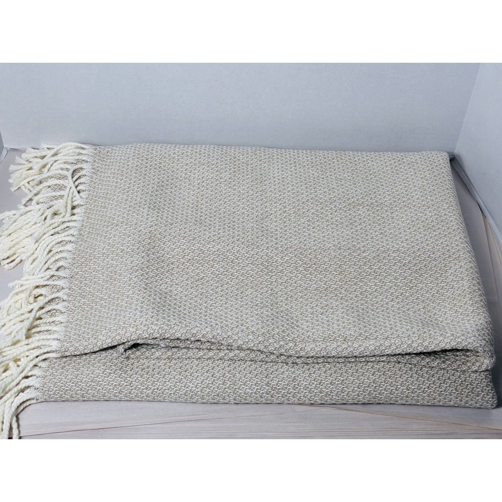 docofil throw blanket Cotton Blend Made In Portugal Modern With Fringe Neutral